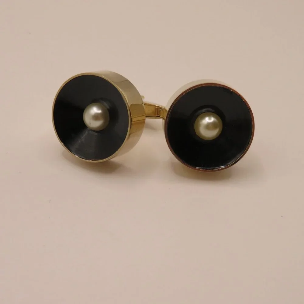 Sarah Coventry Gold Tone Cuff links with Faux Pearl